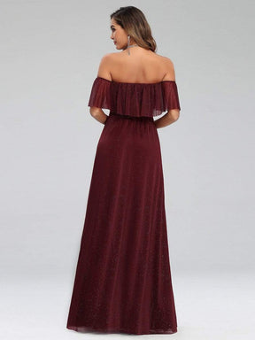 Color=Burgundy | Fashion Off Shoulder Pleated Evening Dress-Burgundy 2