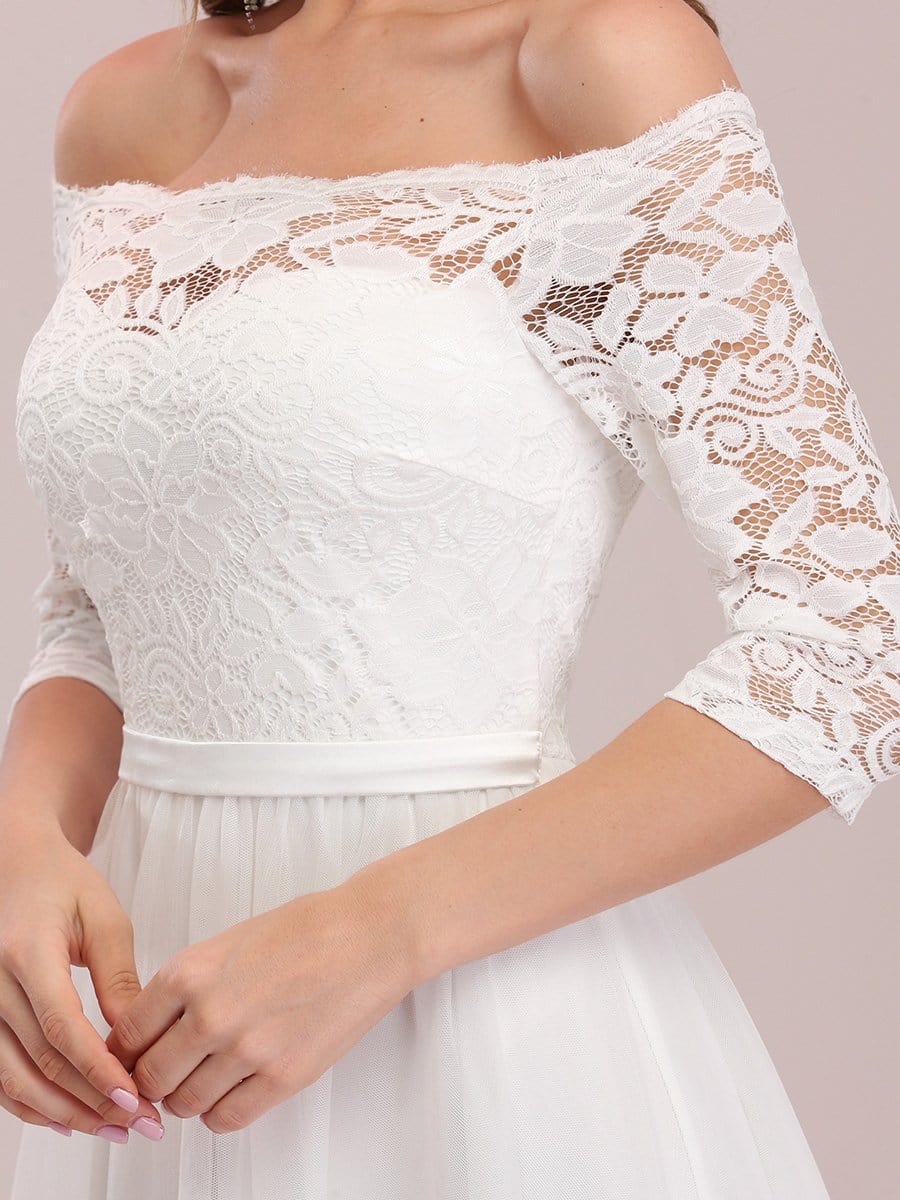 Color=Cream | Fashion Off Shoulder A-Line Lace Formal Tulle Evening Dresses-Cream 3