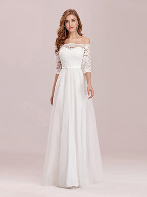 Color=Cream | Fashion Off Shoulder A-Line Lace Formal Tulle Evening Dresses-Cream 1