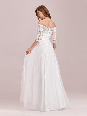 Color=Cream | Fashion Off Shoulder A-Line Lace Formal Tulle Evening Dresses-Cream 2