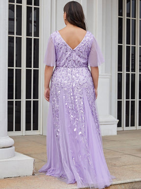 Color=Lavender | Modern Floor Length Embroidered Sequined Tulle Wedding Dress-Lavender 7
