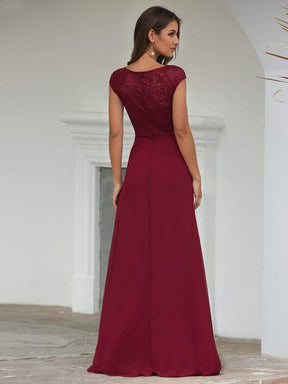 Color=Burgundy | Women'S Cap Sleeve Long Bridesmaid Dresses With Floral Lace-Burgundy 2