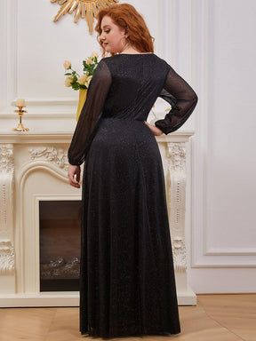 Color=Black | Plus Size Women'S Sexy V-Neck Long Sleeve Evening Dress-Black 2