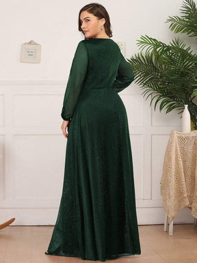 Color=Dark Green | Plus Size Women'S Sexy V-Neck Long Sleeve Evening Dress-Dark Green 2