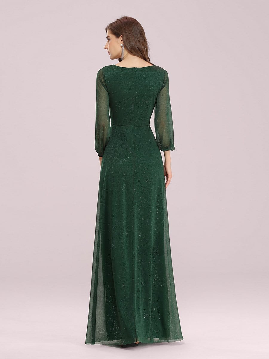 Color=Dark Green | Women'S Sexy V-Neck Long Sleeve Evening Dress-Dark Green 5