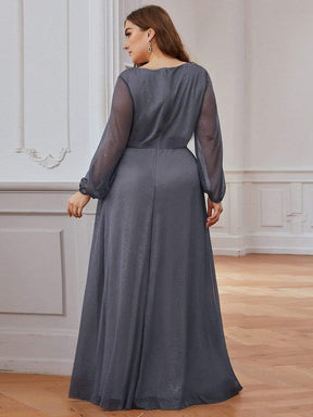 Color=Grey | Women'S Sexy V-Neck Long Sleeve Evening Dress-Grey 12