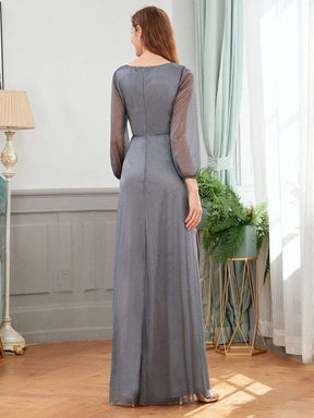 Color=Grey | Women'S Sexy V-Neck Long Sleeve Evening Dress-Grey 2