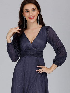 Color=Navy Blue | Women'S Sexy V-Neck Long Sleeve Evening Dress-Navy Blue 5