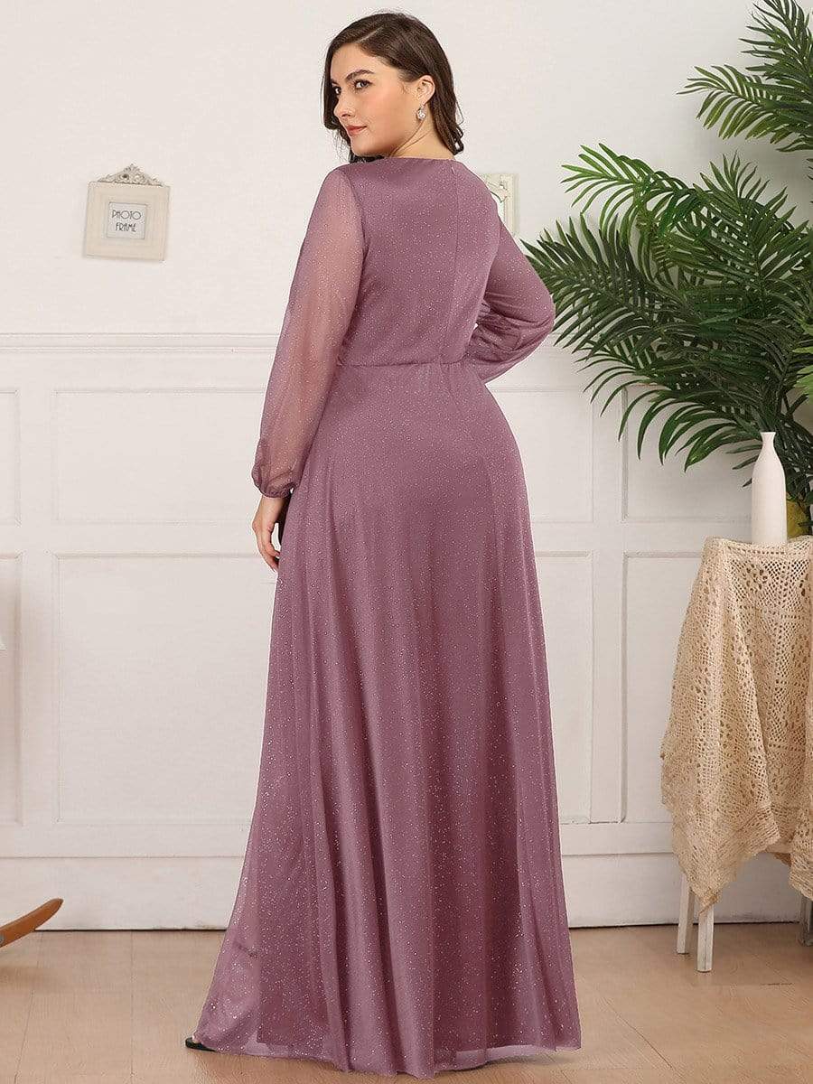 Color=Purple Orchid | Women'S Sexy V-Neck Long Sleeve Evening Dress-Purple Orchid 2