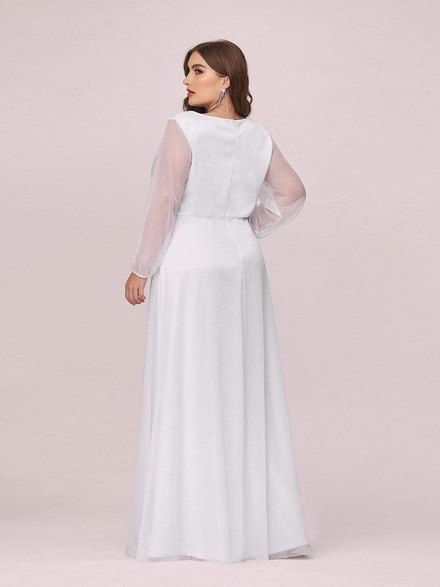 Color=White | Women'S Sexy V-Neck Long Sleeve Evening Dress-White 2