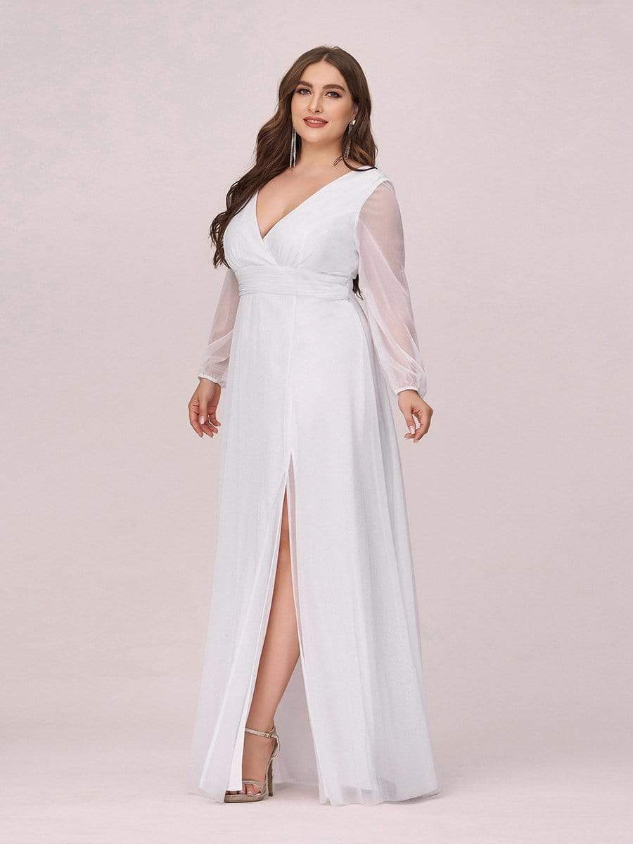 Color=White | Women'S Sexy V-Neck Long Sleeve Evening Dress-White 5