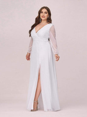Color=White | Women'S Sexy V-Neck Long Sleeve Evening Dress-White 3