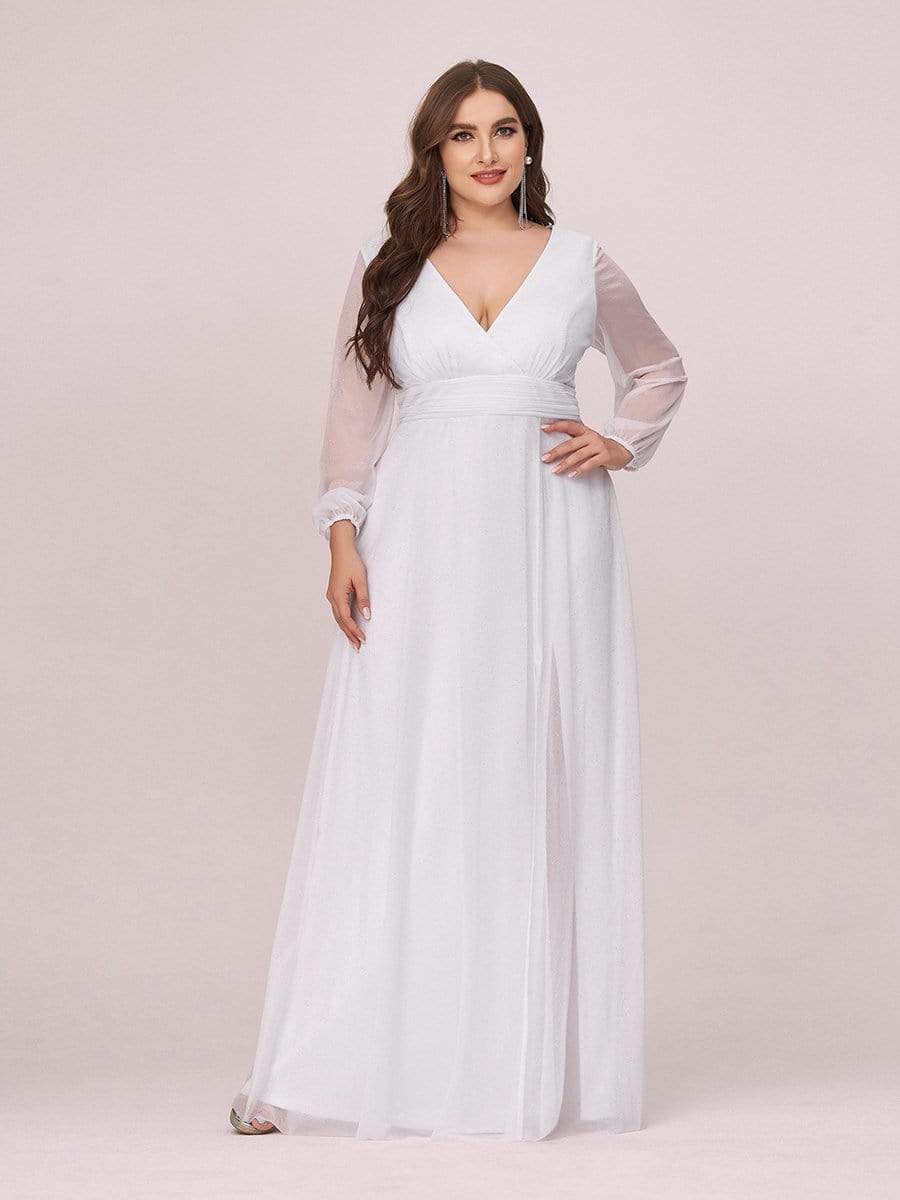 Color=White | Women'S Sexy V-Neck Long Sleeve Evening Dress-White 4