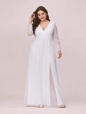 Color=White | Women'S Sexy V-Neck Long Sleeve Evening Dress-White 1