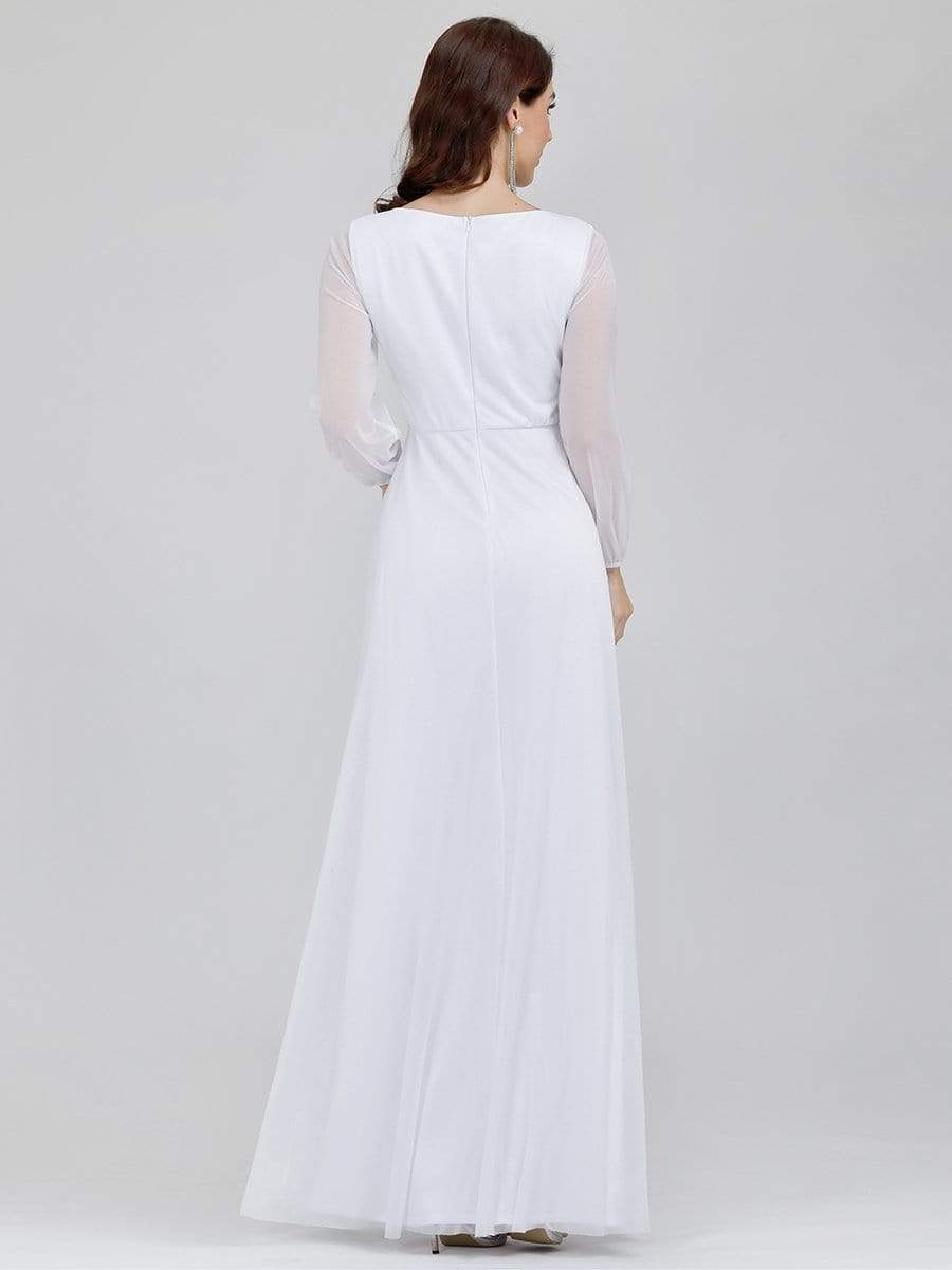 Color=White | Women'S Sexy V-Neck Long Sleeve Evening Dress-White 2