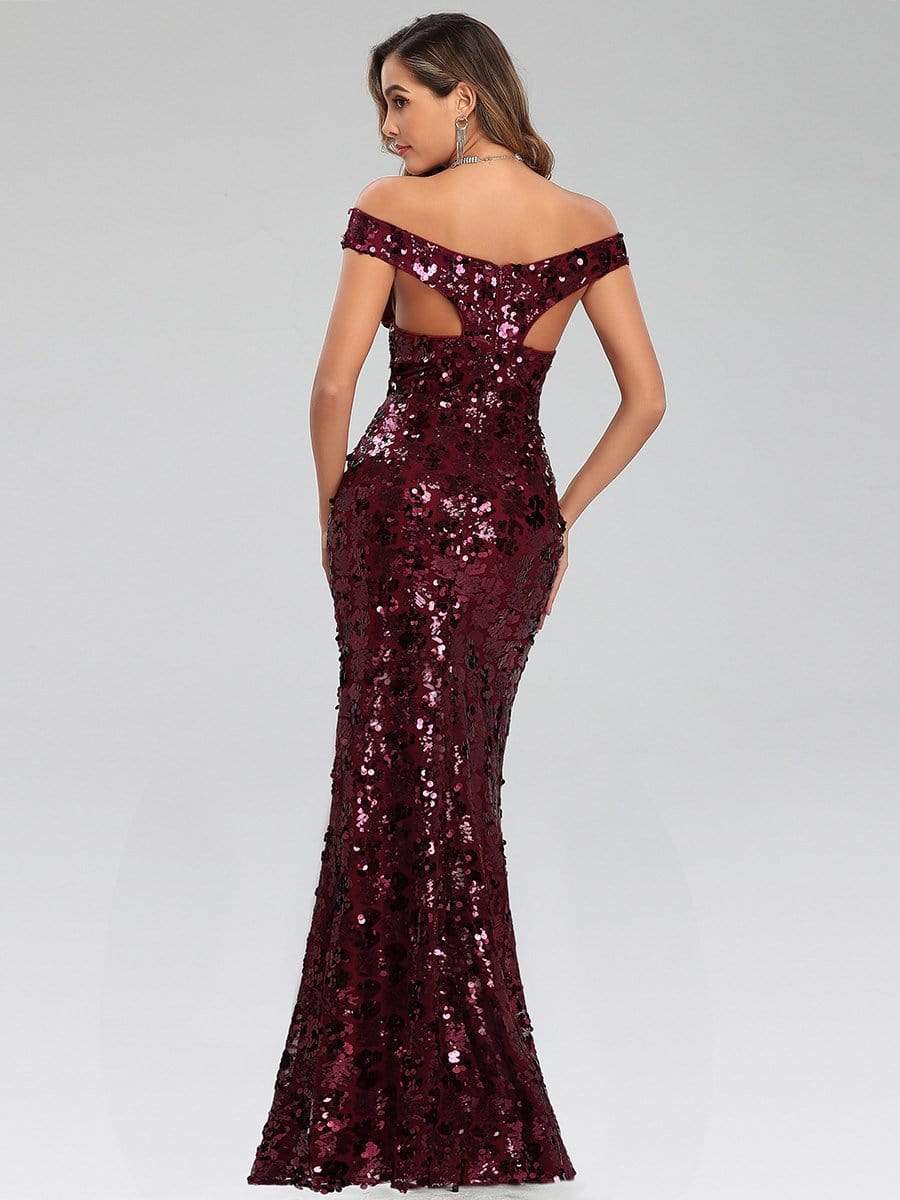 Color=Burgundy | Sexy Deep V Neck Mermaid Evening Dress With Sequin-Burgundy 12