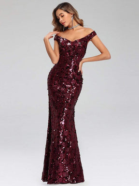 Color=Burgundy | Sexy Deep V Neck Mermaid Evening Dress With Sequin-Burgundy 13