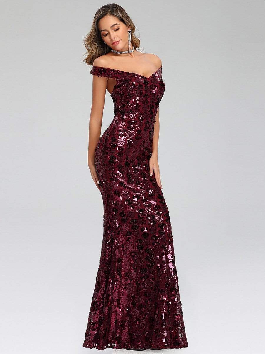 Color=Burgundy | Sexy Deep V Neck Mermaid Evening Dress With Sequin-Burgundy 14
