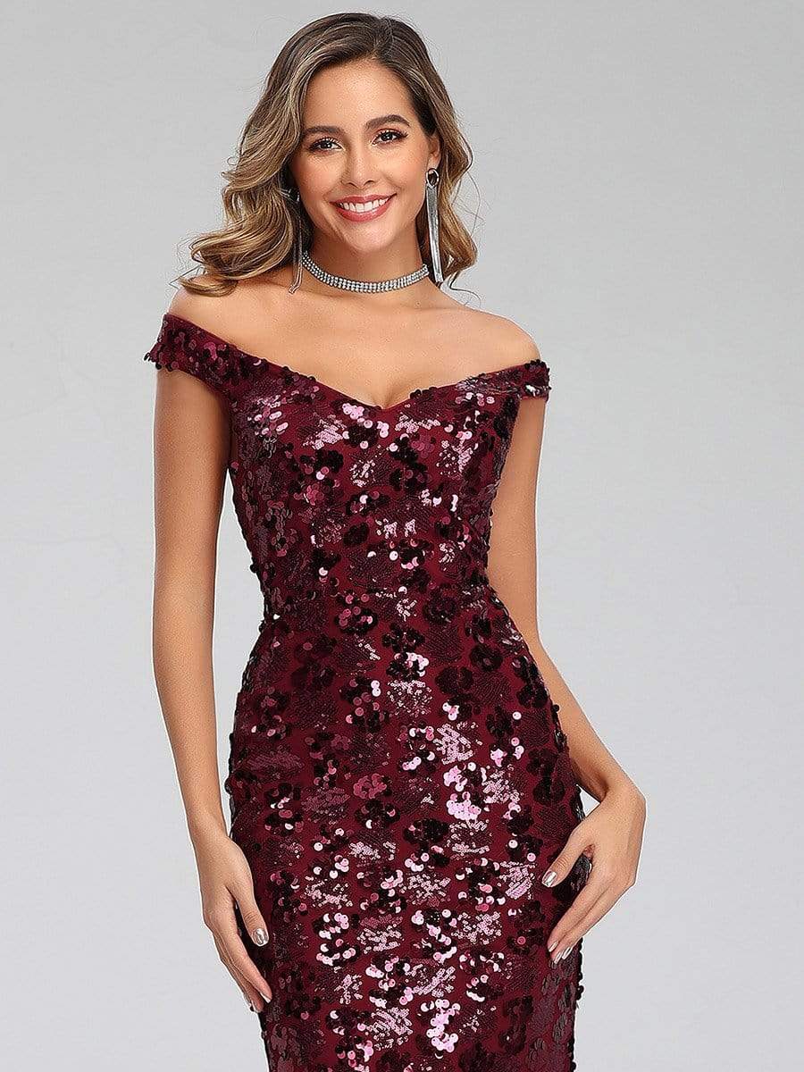Color=Burgundy | Sexy Deep V Neck Mermaid Evening Dress With Sequin-Burgundy 15
