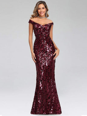 Color=Burgundy | Sexy Deep V Neck Mermaid Evening Dress With Sequin-Burgundy 11