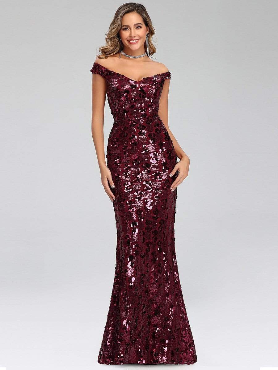 Color=Burgundy | Sexy Deep V Neck Mermaid Evening Dress With Sequin-Burgundy 11