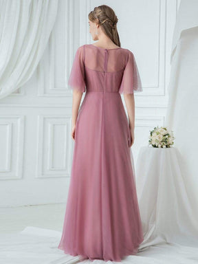 Color=Purple Orchid | Women'S Romantic O Neck Ruffle Sleeve Bridesmaid Maxi Dresses-Purple Orchid 2