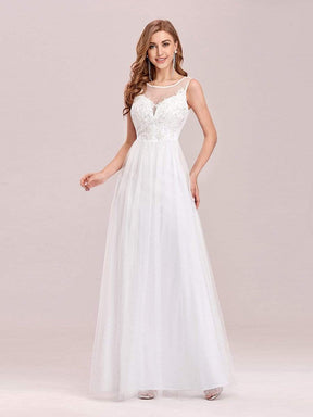 Color=Cream | Elegant Round Neck Tulle Applique Bridesmaid Dress-Cream 6