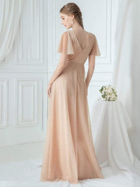 Color=Blush | Rommantic A-Line Ruffle Sleeve Embroidered Bridesmaid Dress-Blush 2