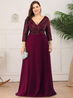 Color=Burgundy | Sexy V Neck A-Line Sequin Evening Dress-Burgundy 11