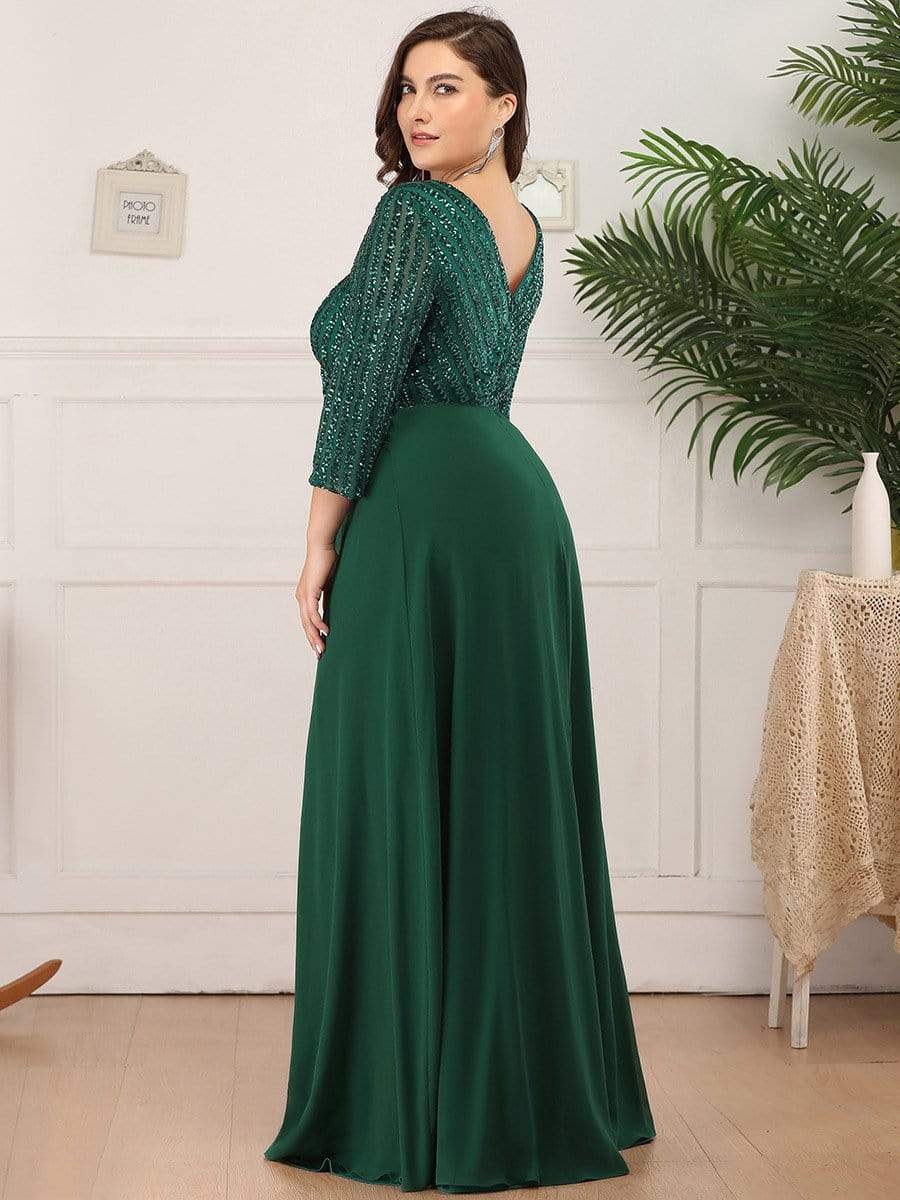 Color=Dark Green | Sexy V Neck A-Line Sequin Evening Dress-Dark Green 21