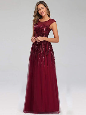 Color=Burgundy | A-Line Cap Sleeve Sequins Patchwork Evening Dresses-Burgundy 3