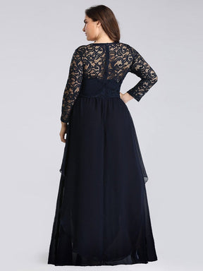 Color=Navy Blue | Classic Floal Lace Long Sleeve Bridesmaid Dress-Navy Blue 2