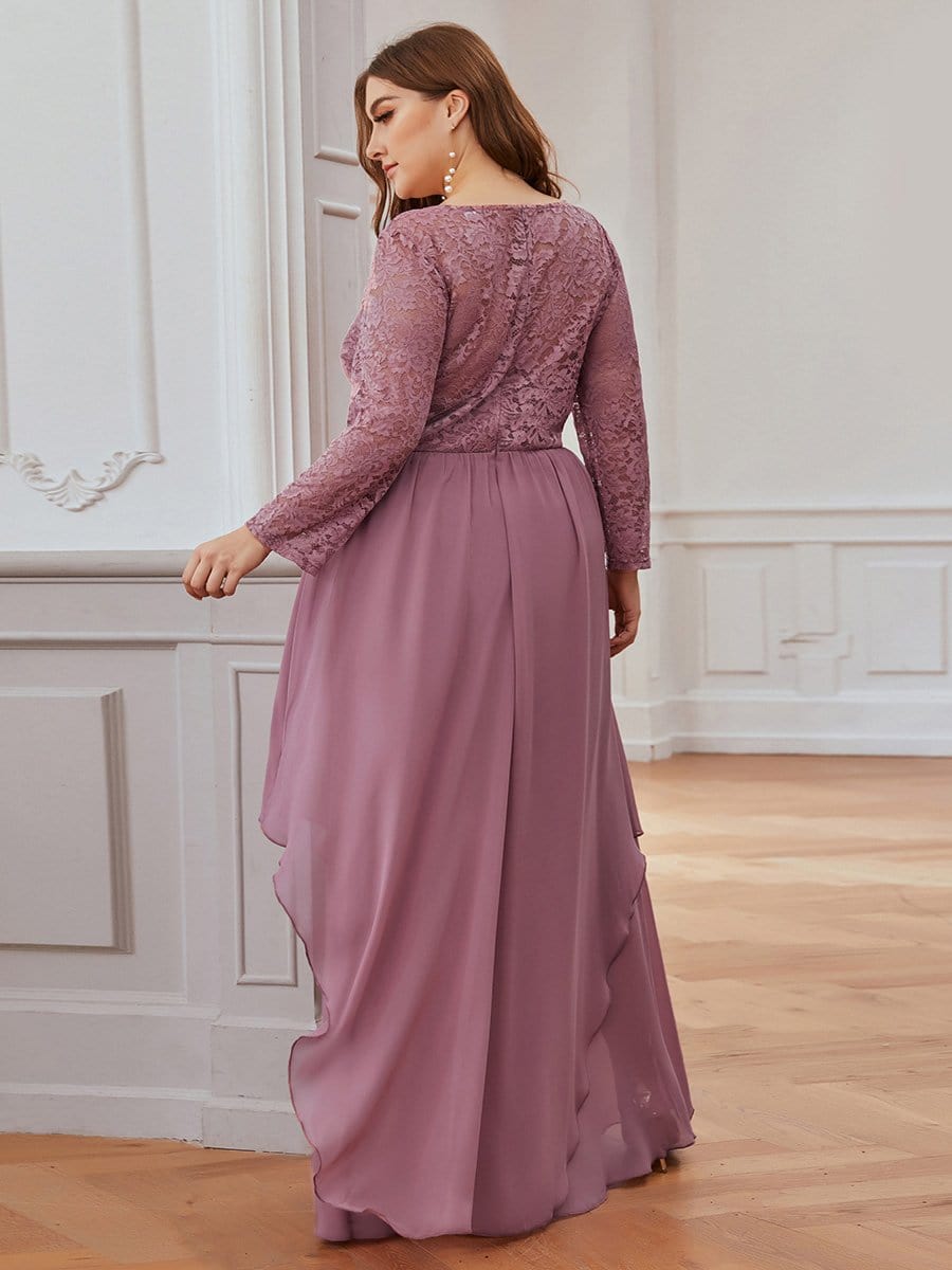 Color=Purple Orchid | Classic Floal Lace Long Sleeve Bridesmaid Dress-Purple Orchid 2