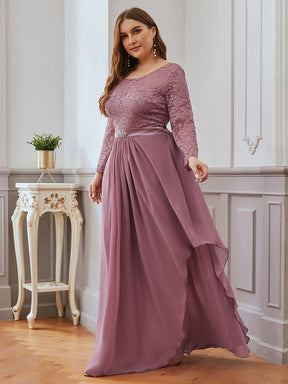 Color=Purple Orchid | Classic Floal Lace Long Sleeve Bridesmaid Dress-Purple Orchid 3