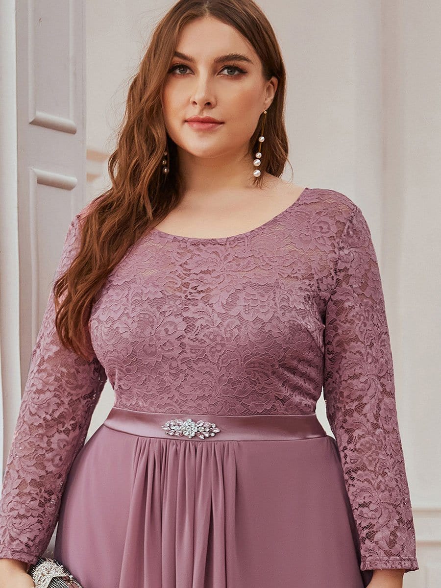 Color=Purple Orchid | Classic Floal Lace Long Sleeve Bridesmaid Dress-Purple Orchid 5