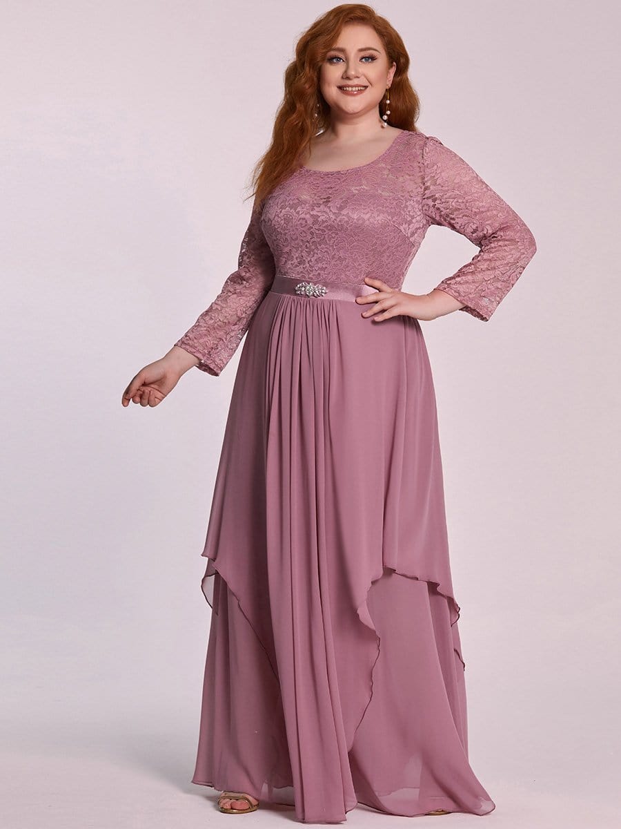 Color=Purple Orchid | Classic Floal Lace Long Sleeve Bridesmaid Dress-Purple Orchid 6