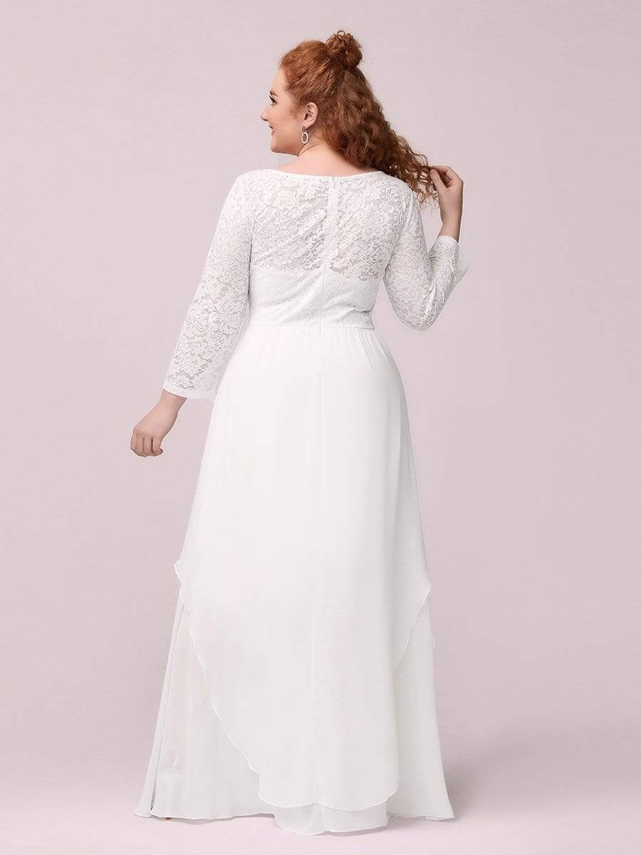 Color=White | Classic Floal Lace Long Sleeve Bridesmaid Dress-White 2