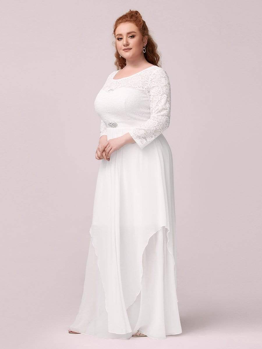 Color=White | Classic Floal Lace Long Sleeve Bridesmaid Dress-White 3