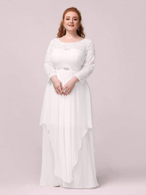 Color=White | Classic Floal Lace Long Sleeve Bridesmaid Dress-White 1
