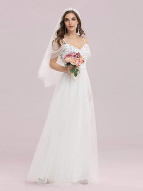 Color=Cream | A-Line Sweetheart Neckline Ruffle Sleeve Tulle Bridesmaid Dress With Sequin-Cream 4