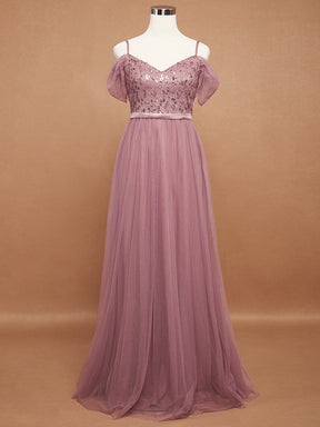 Color=Purple Orchid | A-Line Sweetheart Neckline Ruffle Sleeve Tulle Bridesmaid Dress With Sequin-Purple Orchid 13