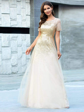 Color=Gold | Gorgeous Sweetheart Short Sleeve Illusion Sequin Evening Dresses-Gold 1