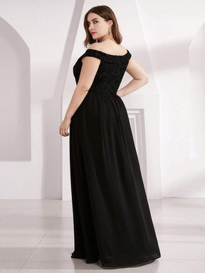 Color=Black | Plus Size Elegant Flowy V Neck Chiffon Evening Dress-Black 2