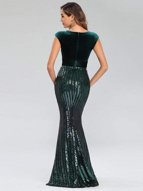 Color=Dark Green | Fashion Mermaid Sequin & Velvet Prom Dresses For Women-Dark Green 2