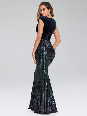 Color=Navy Blue | Fashion Mermaid Sequin & Velvet Prom Dresses For Women-Navy Blue 2