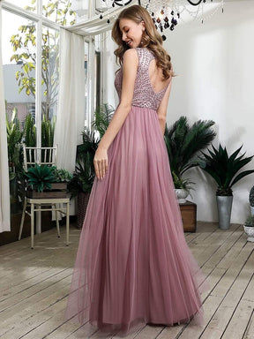 Color=Purple Orchid | Cute Round Neck Hollow Back Long Tulle Prom Dresses For Lady-Purple Orchid 2