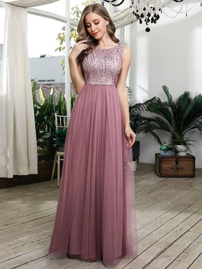 Color=Purple Orchid | Cute Round Neck Hollow Back Long Tulle Prom Dresses For Lady-Purple Orchid 1