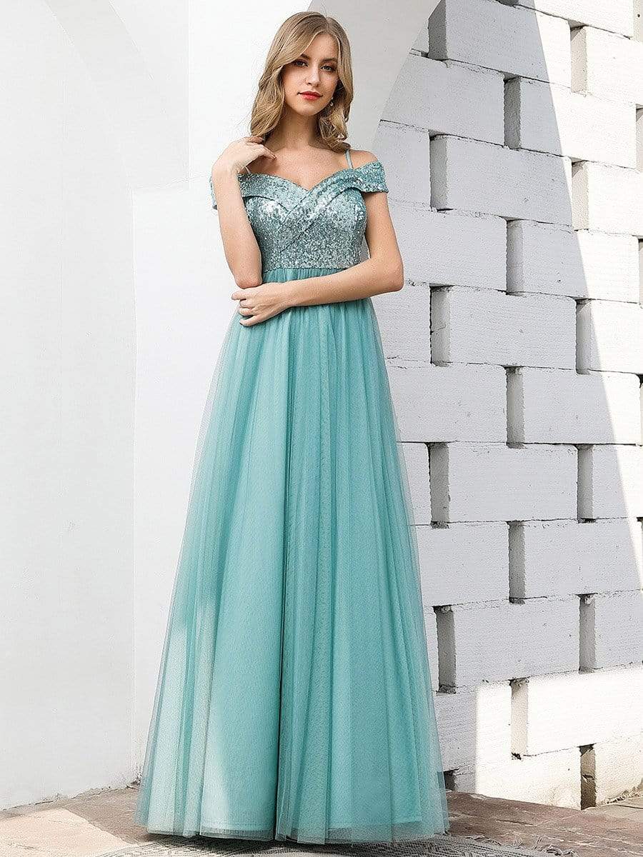 Bridesmaid Dresses Off Shoulder with Straps Tulle Sequin - Ever Pretty AU Bridesmaid Dresses Off Shoulder with Straps Tulle Sequin - Ever Pretty AU