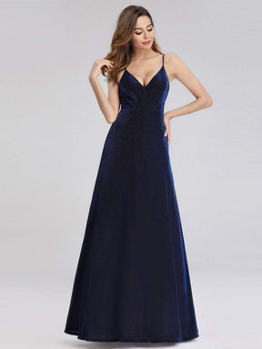 Color=Sapphire Blue | Sexy V-Neck Evening Party Dress With Spaghetti Straps-Sapphire Blue 4