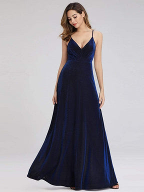 Color=Sapphire Blue | Sexy V-Neck Evening Party Dress With Spaghetti Straps-Sapphire Blue 1